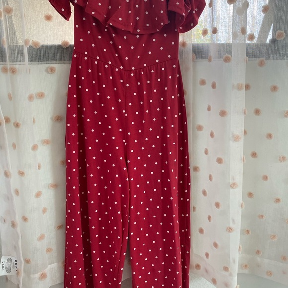 Red Polka Dot Bardot Culotte Jumpsuit - Picture 2 of 6